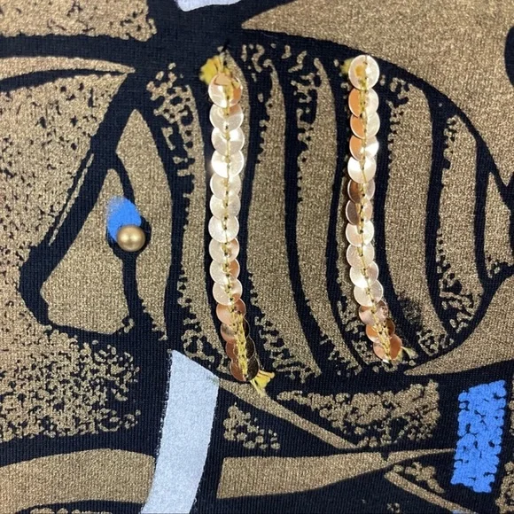 Vintage 80’s Sequin Embellished Batwing Top 2X Fish Gold Black - Picture 9 of 9